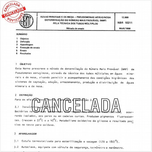 Aguas minerais e de mesa - Pseudomonas aeruginosa - Determinação do número mais provável (NMP) pela técnica dos tubos múltiplos