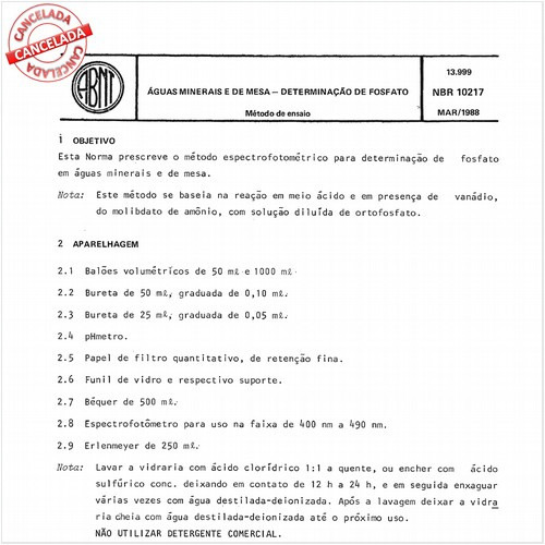 Aguas minerais e de mesa - Determinação de fosfato