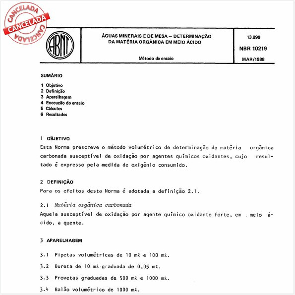 Aguas minerais e de mesa - Determinação da matéria orgânica em meio ácido