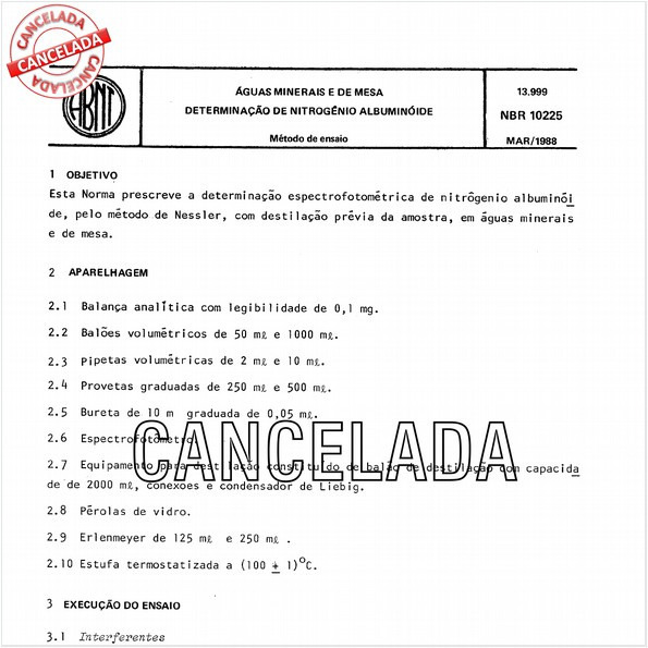 Aguas minerais e de mesa - Determinação de nitrogênio albuminóide