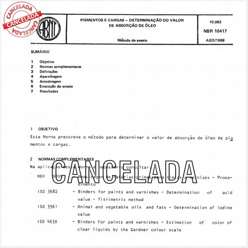 Pigmentos e cargas - Determinação do valor de absorção de óleo