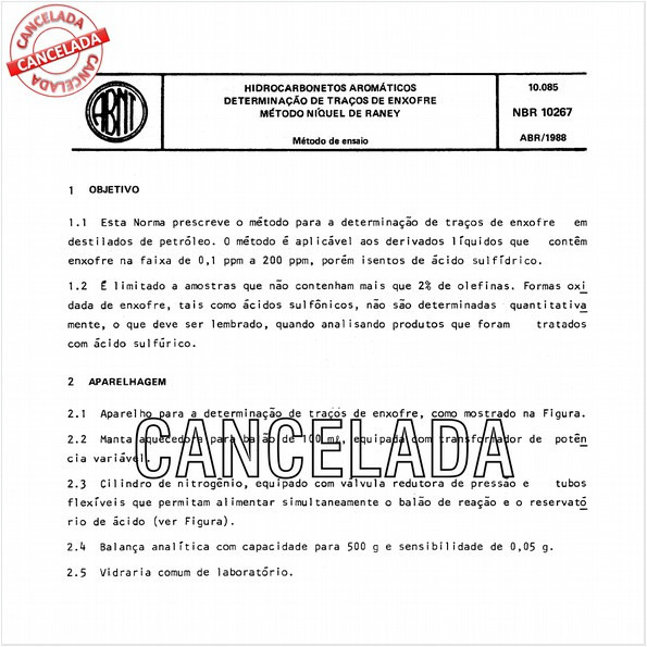 Hidrocarbonetos aromáticos - Determinação de traços de enxofre - Método níquel de Raney
