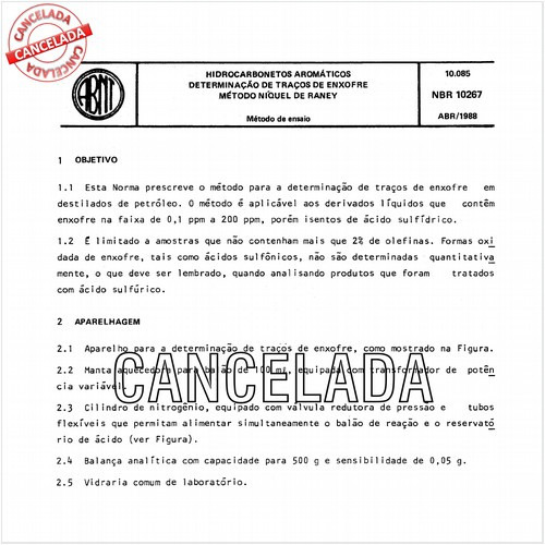 Hidrocarbonetos aromáticos - Determinação de traços de enxofre - Método níquel de Raney