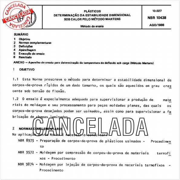 Plásticos - Determinação da estabilidade dimensional sob calor pelo método Martens