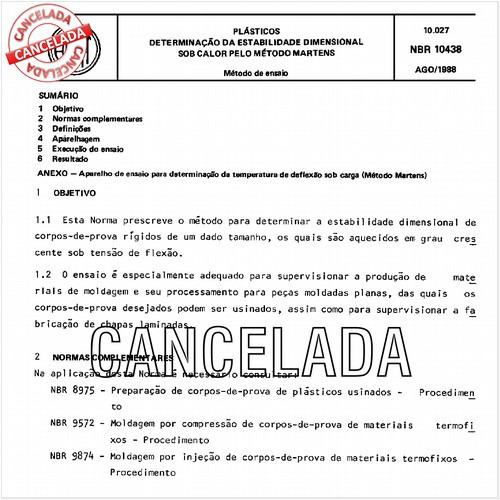 Plásticos - Determinação da estabilidade dimensional sob calor pelo método Martens
