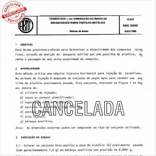 Termofixos - Determinação do índice de abrasividade sobre pastilha metálica
