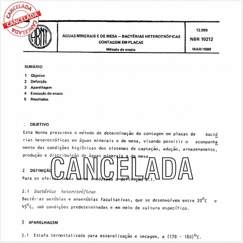 Aguas minerais e de mesa - Bactérias heterotróficas - Contagem em placas