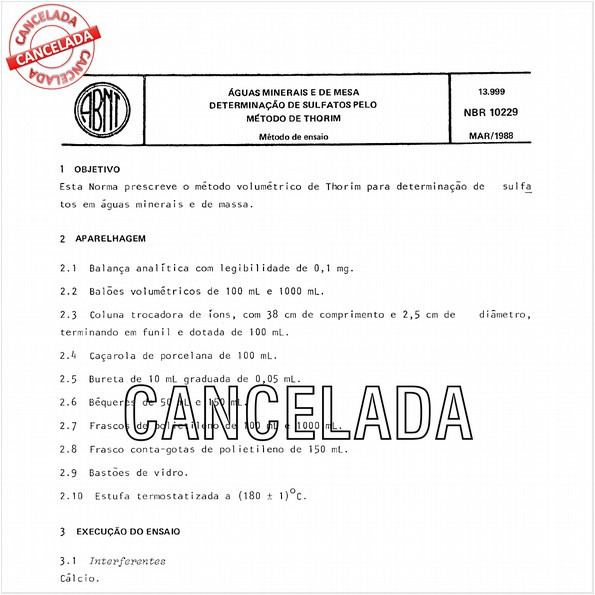 Aguas minerais e de mesa - Determinação de sulfatos pelo método de Thorim