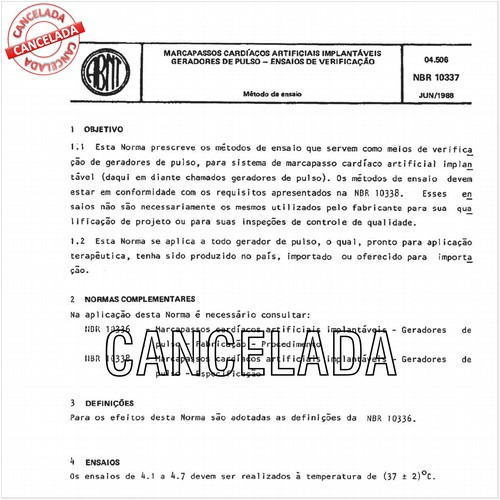 Marcapassos cardíacos artificiais implantáveis - Geradores de pulso - Ensaios de verificação