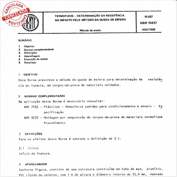 Termofixos - Determinação da resistência ao impacto pelo método da queda de esfera