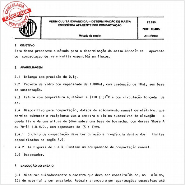 Vermiculita expandida - Determinação de massa específica aparente por compactação