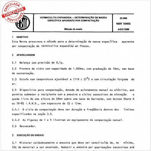 Vermiculita expandida - Determinação de massa específica aparente por compactação