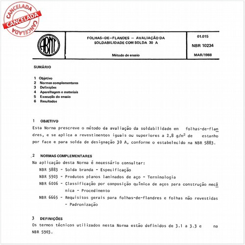 Folhas-de-flandres - Avaliação da soldabilidade com solda 30 A