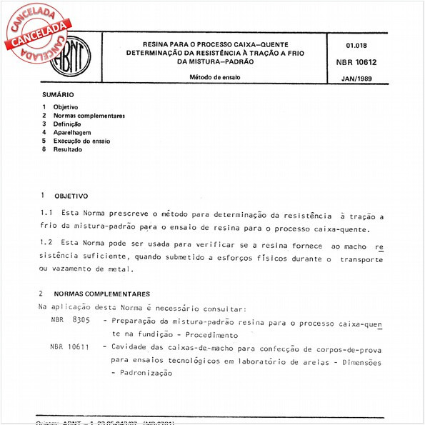 Resina para o processo caixa-quente - Determinação da resistência à tração a frio da mistura-padrão