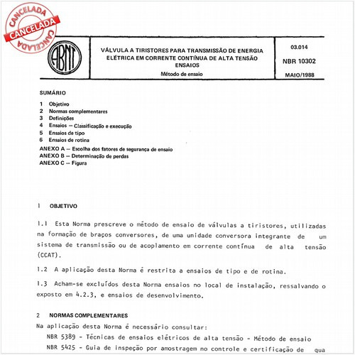 Válvula a tiristores para transmissao de energia elétrica em corrente contínua de alta tensão - Ensaios