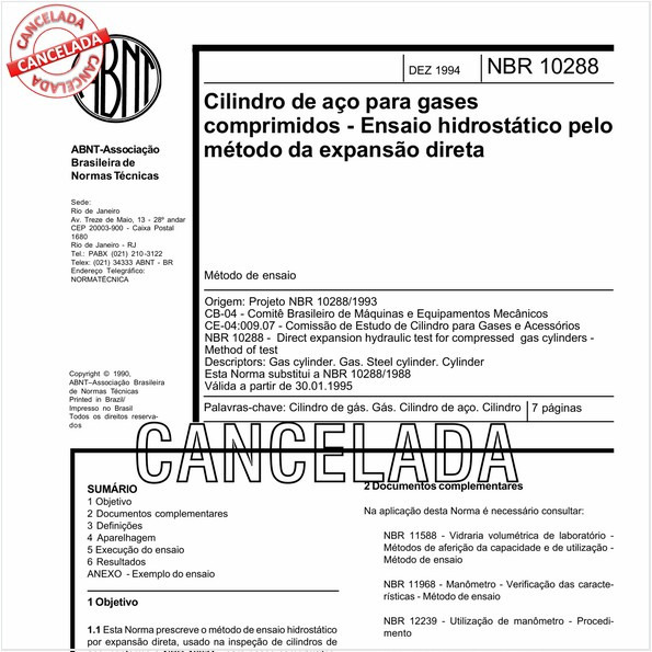 Cilindro de aço para gases comprimidos - Ensaio hidrostático pelo método da expansão direta