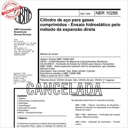 Cilindro de aço para gases comprimidos - Ensaio hidrostático pelo método da expansão direta