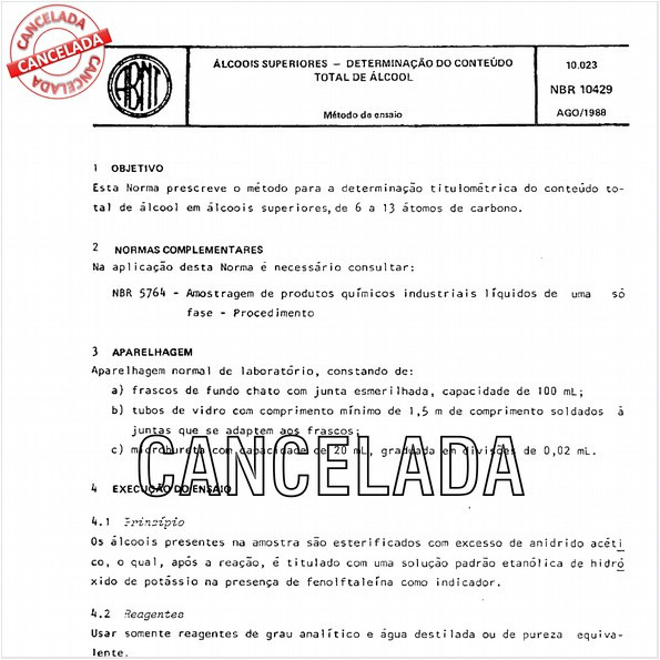 Alcoois superiores - Determinação do conteúdo total de álcool