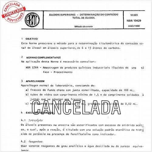 Alcoois superiores - Determinação do conteúdo total de álcool