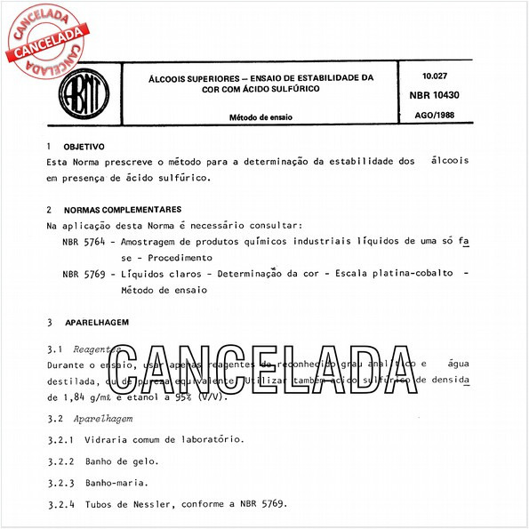 Alcoois superiores - Ensaio de estabilidade da cor com ácido sulfúrico