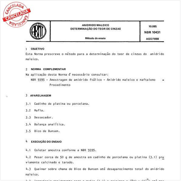 Anidrido maleico - Determinação do teor de cinzas