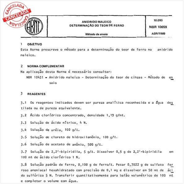 Anidrido maleico - Determinação do teor de ferro