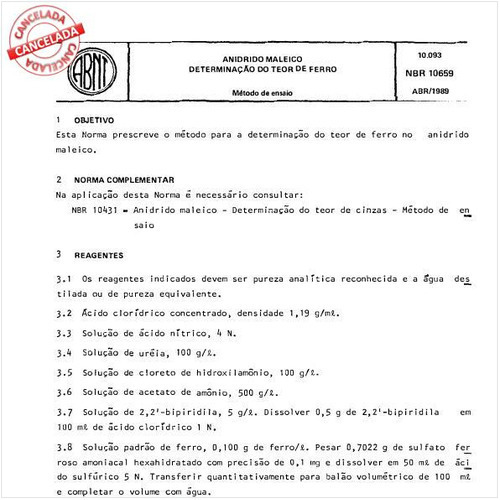 Anidrido maleico - Determinação do teor de ferro