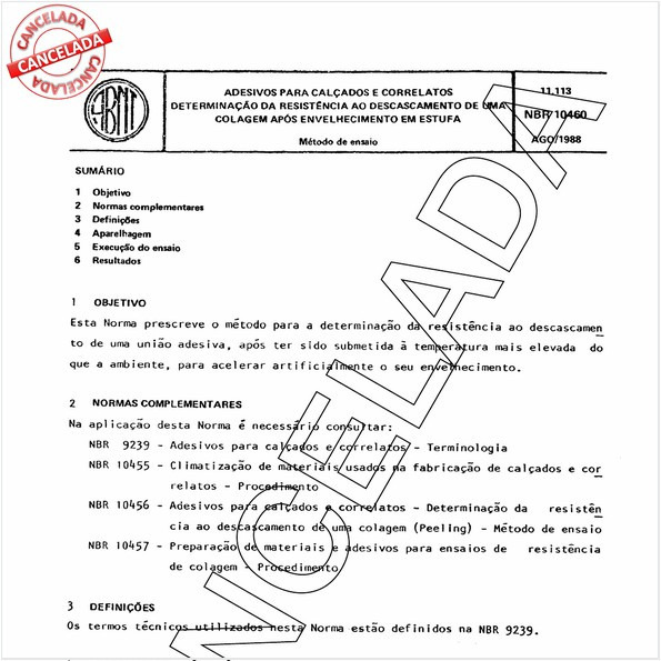 Adesivos para calçados e correlatos - Determinação da resistência ao descascamento de uma colagem após envelhecimento em estufa