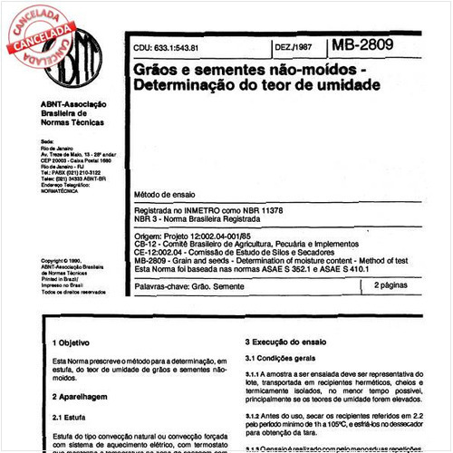 Grãos e sementes não-moídos - Determinação do teor de umidade