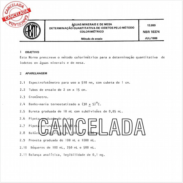 Aguas minerais e de mesa - Determinação quantitativa de iodetos pelo método colorimétrico