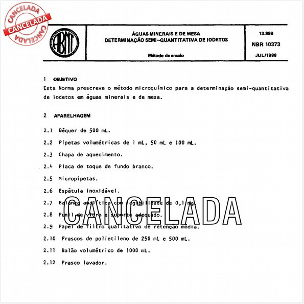 Aguas minerais e de mesa - Determinação semi-quantitativa de iodetos