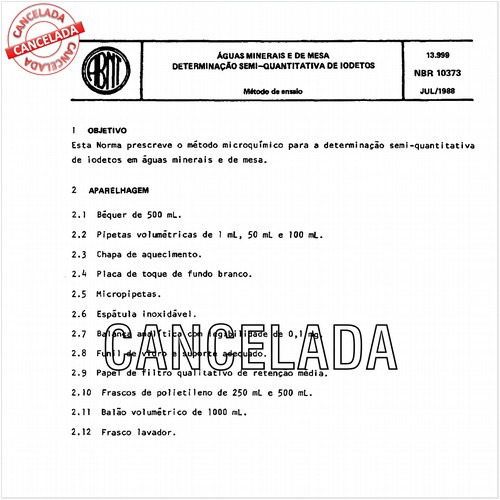 Aguas minerais e de mesa - Determinação semi-quantitativa de iodetos