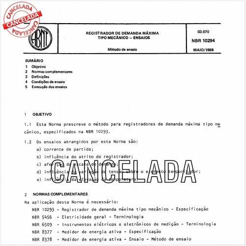 Registrador de demanda máxima tipo mecânico - Ensaios