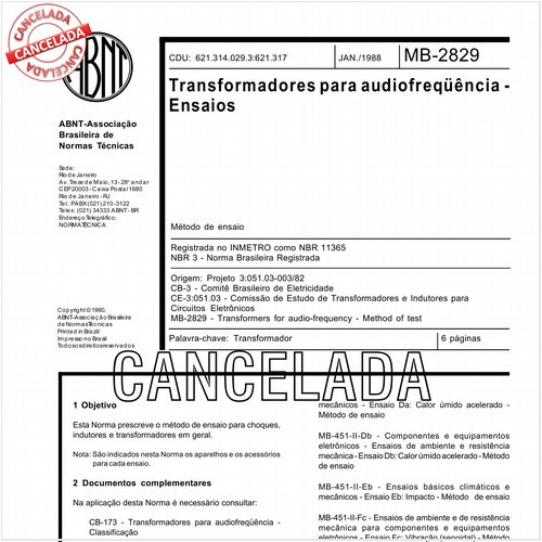 Transformadores para audiofreqüência - Ensaios