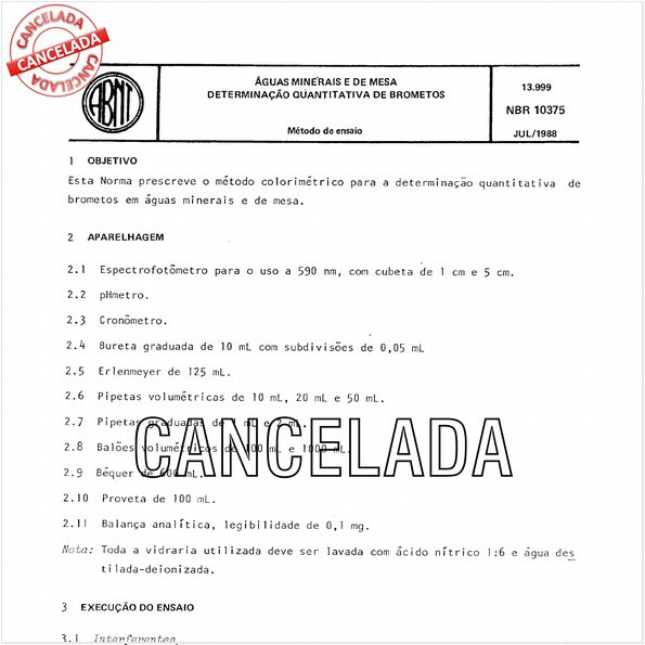 Aguas minerais e de mesa - Determinação quantitativa de brometos