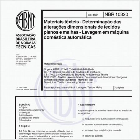 Materiais têxteis - Determinação das alterações dimensionais de tecidos planos e malhas - Lavagem em máquina doméstica automática - Método de ensaio