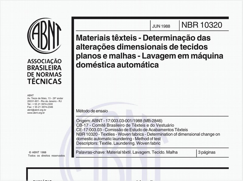 Materiais têxteis - Determinação das alterações dimensionais de tecidos planos e malhas - Lavagem em máquina doméstica automática - Método de ensaio