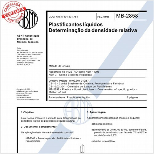 Plastificantes líquidos - Determinação da densidade relativa
