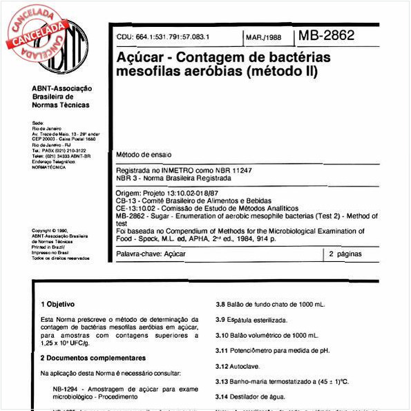 Açúcar - Contagem de bactérias mesofilas aeróbias (método II)