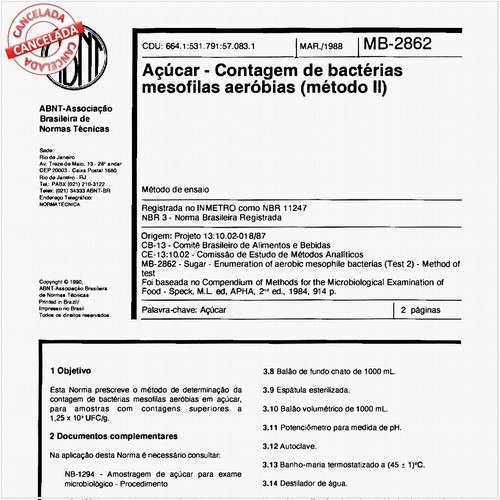 Açúcar - Contagem de bactérias mesofilas aeróbias (método II)