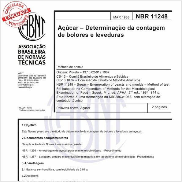 Açúcar - Determinação da contagem de bolores e leveduras