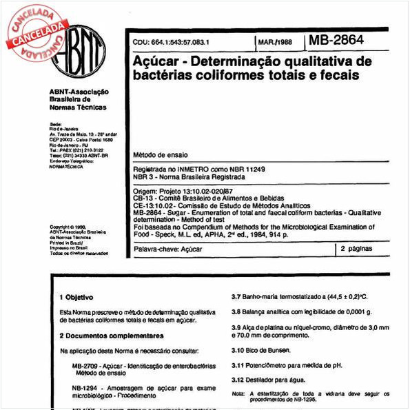Açúcar - Determinação qualitativa de bactérias coliformes totais e fecais