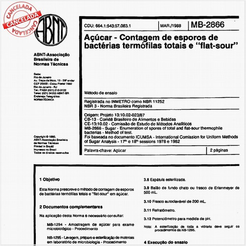 Açúcar - Contagem de esporos de bactérias termófilas totais e "flat-sour"