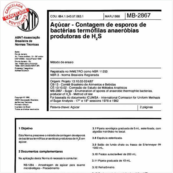 Açúcar - Contagem de esporos de bactérias termófilas anaeróbias produtoras de H2S