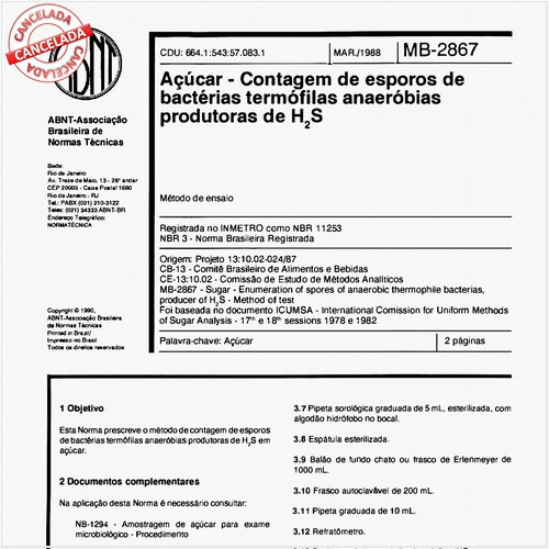 Açúcar - Contagem de esporos de bactérias termófilas anaeróbias produtoras de H2S