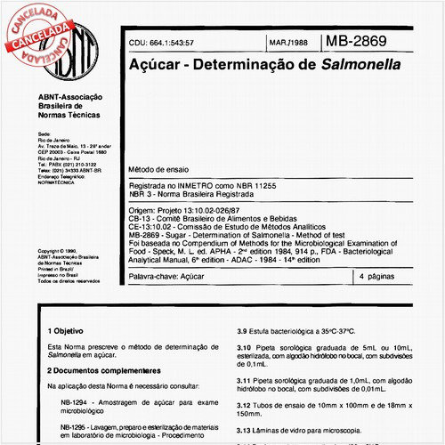Açúcar - Determinação de salmonella