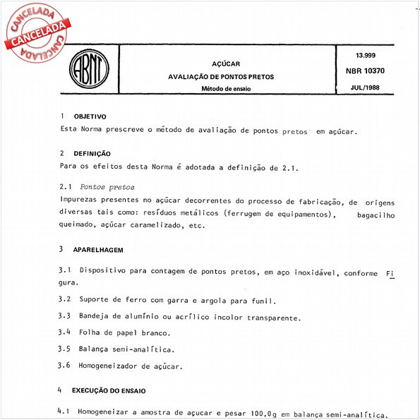 Açúcar - Avaliação de pontos pretos