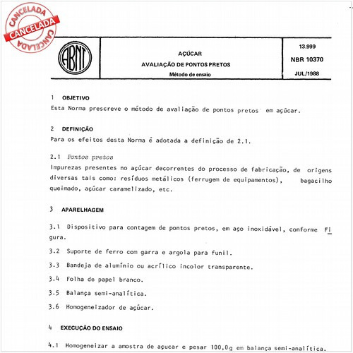 Açúcar - Avaliação de pontos pretos