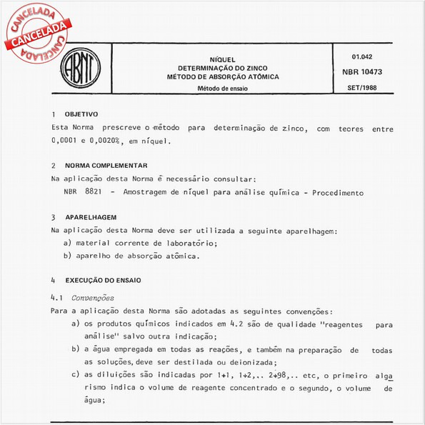 Níquel - Determinação do zinco - Método de absorção atômica