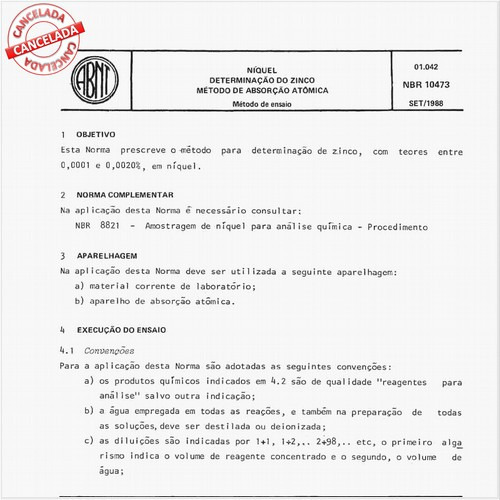 Níquel - Determinação do zinco - Método de absorção atômica